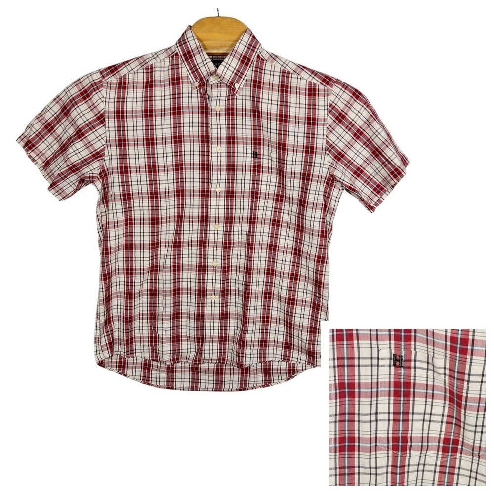 Hampton‎ Plaid Button Up Short Sleeve Shirt Mens Medium (100)